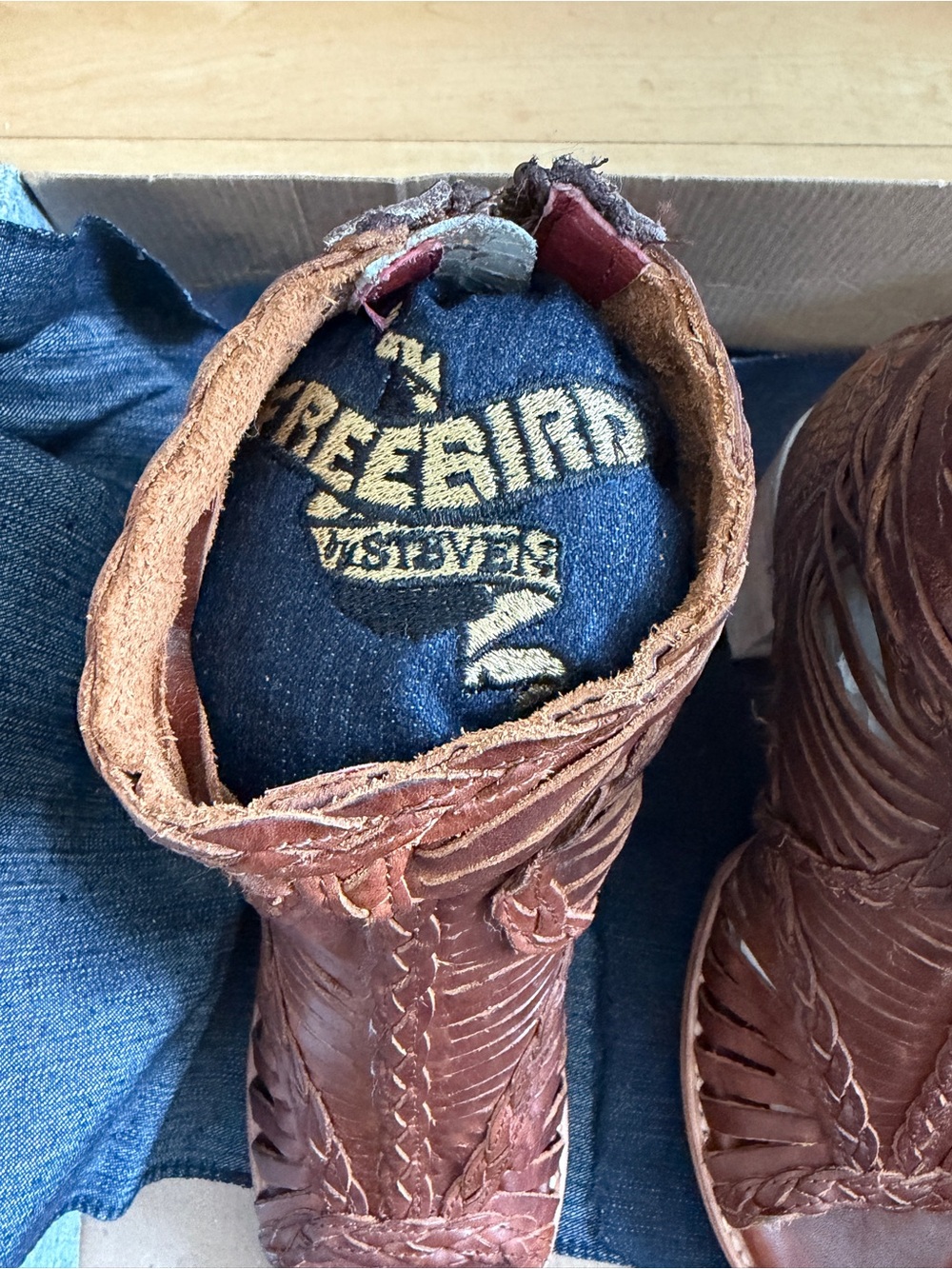Freebird by Steven Brown Braided Cutout Leather Open-Toe Heel Boots - Picture 7 of 8